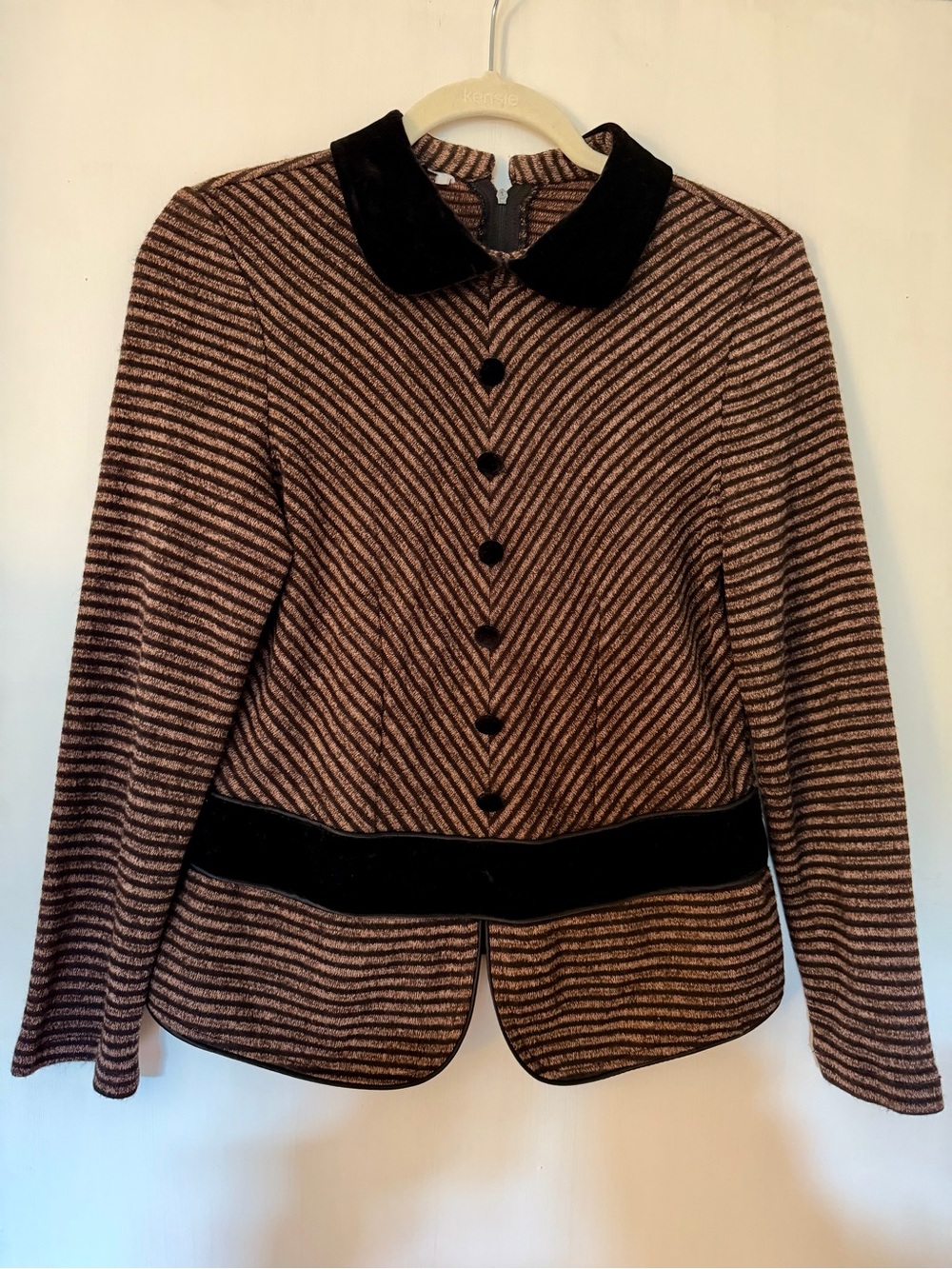 Vintage Style Women’s Striped Black & Brown Velvet-Trim Top